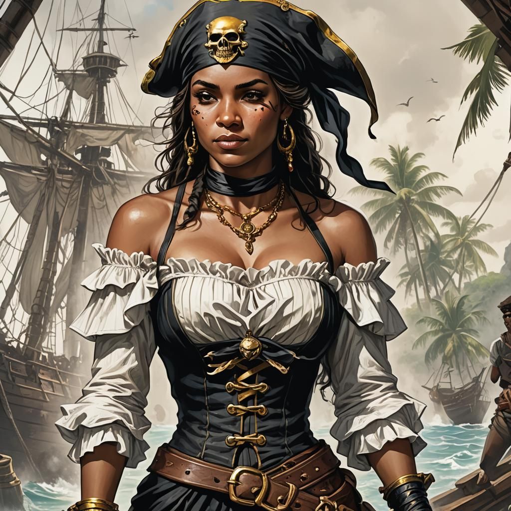 Elegant Pirate Portrait in D&D Style Illustration