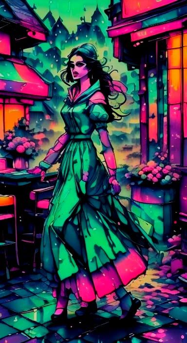 Upset Birthday Party Scene in Neon Cartoon Style