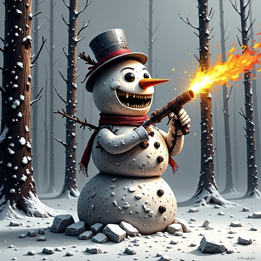 Cyberpunk Frosty the Snowman Unleashes Flames in a Glitch-Ar...