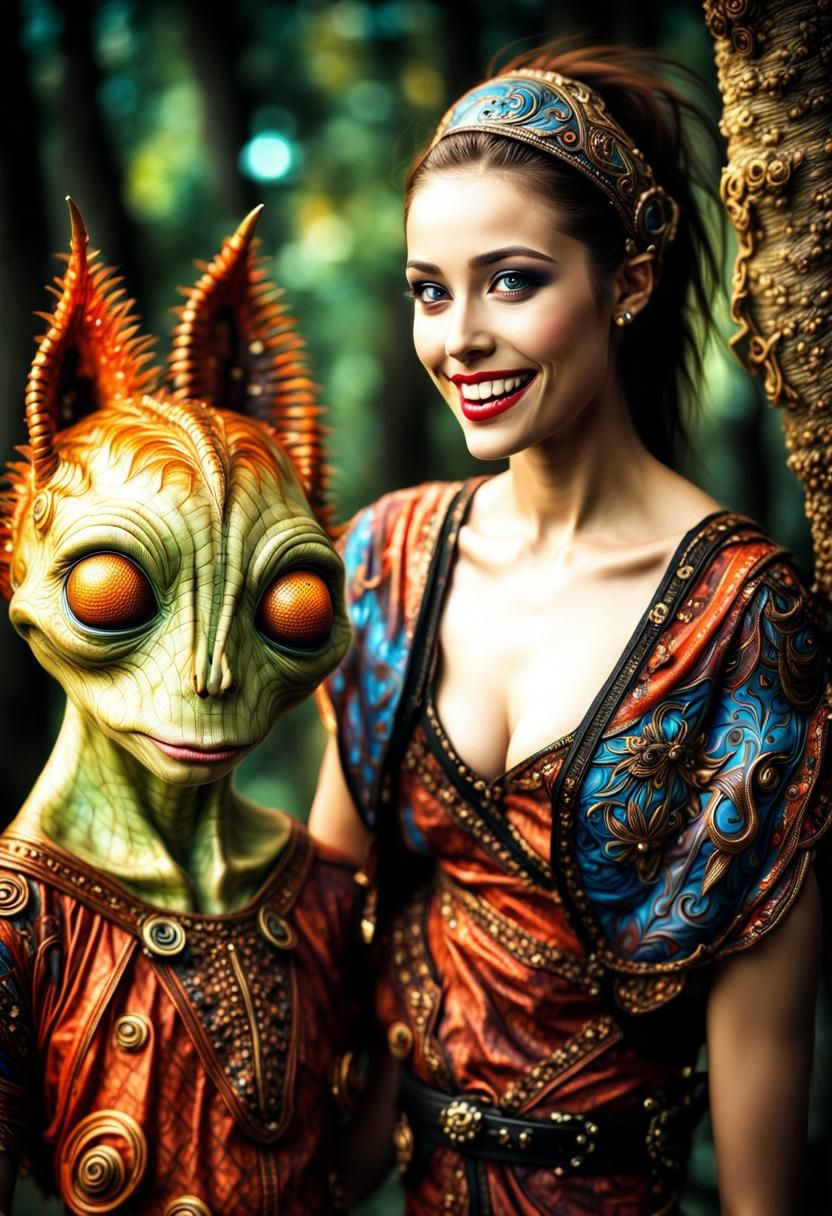 Photorealistic Aliens in Exotic Fashion: Detailed Photograph...