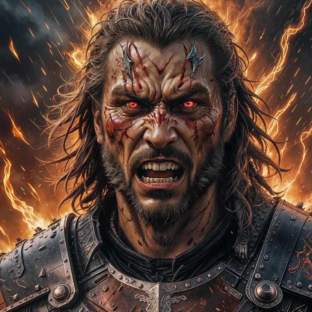 Epic Battle Scene with Wolves and Warriors