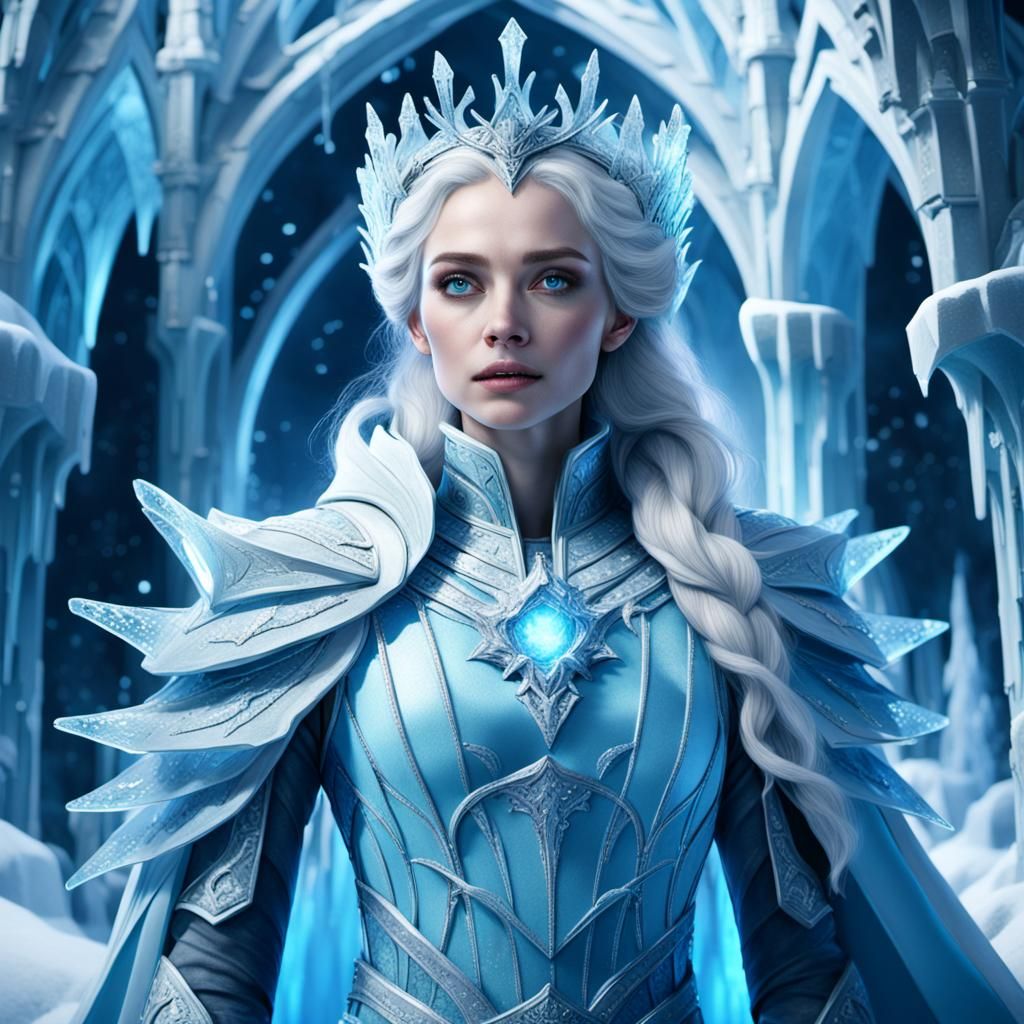 Ice Queen in Ice Castle: Detailed Matte Painting