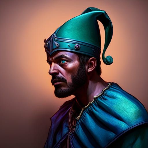 Unhappy Jester Portrait in Hyperrealistic Splash Art