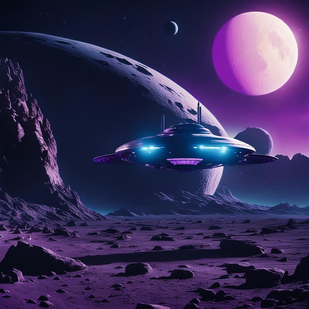 Futuristic Spacecraft over Alien Moon in Cinematic Style