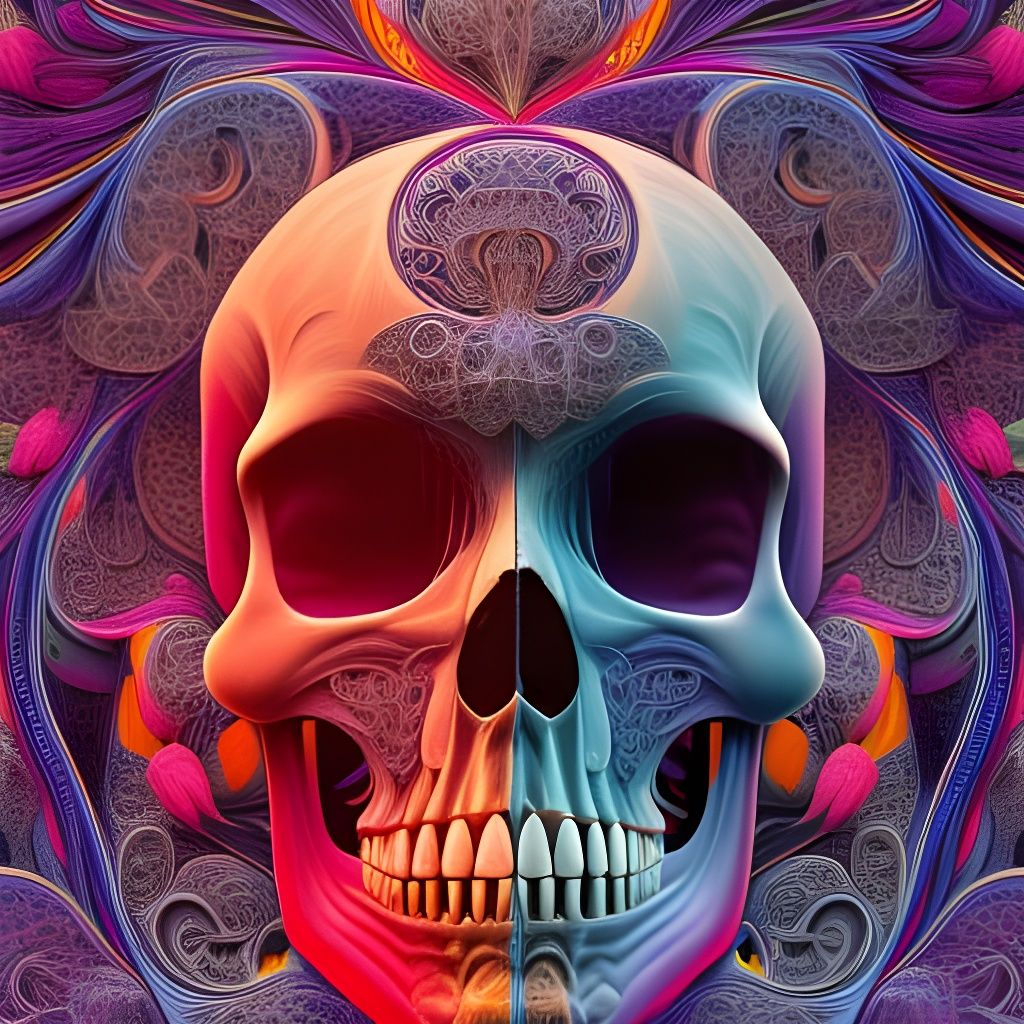 Colorful Neon Skull in Detailed 3D Illustration