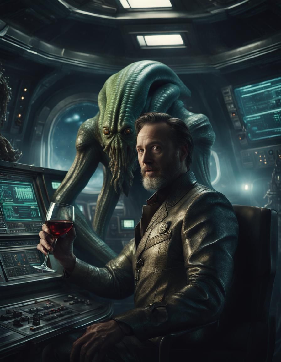 Human and Alien Friendship in Spaceship Control Room