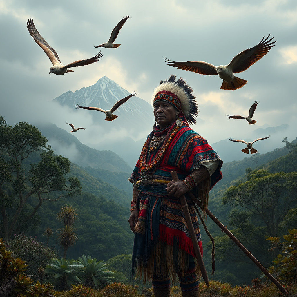 Peruvian Hunter in Mystical Andean Landscape