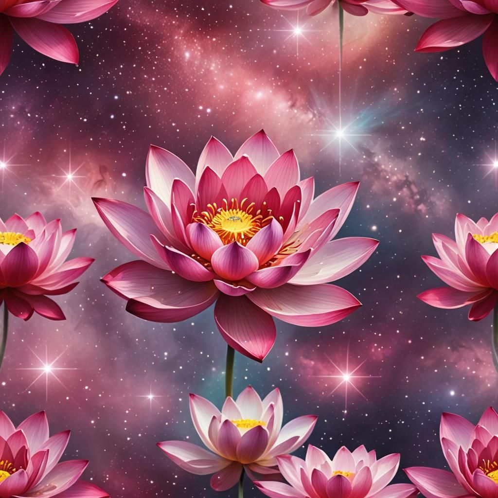 Ruby Lotus Flower in Sparkling Spacescape