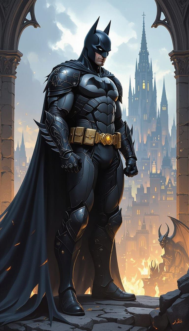 Batman as Dark Medieval Knight in Fantasy Painting