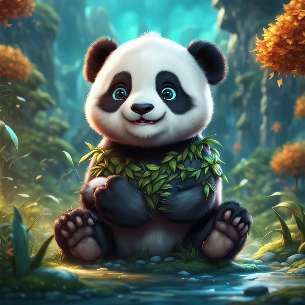 Cute Baby Panda in Detailed Matte Painting
