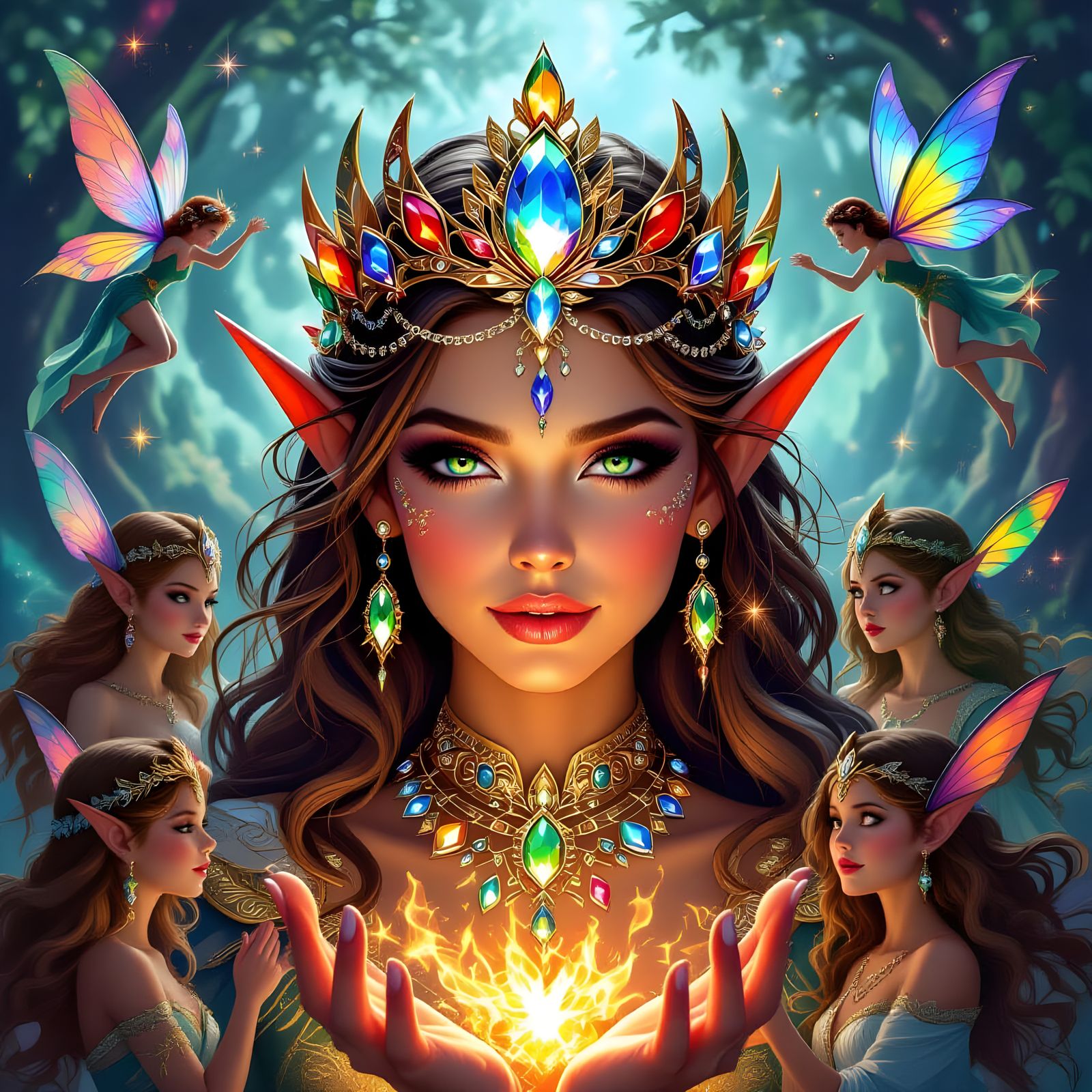 Elphin Queen and Elf Warriors with Jewels