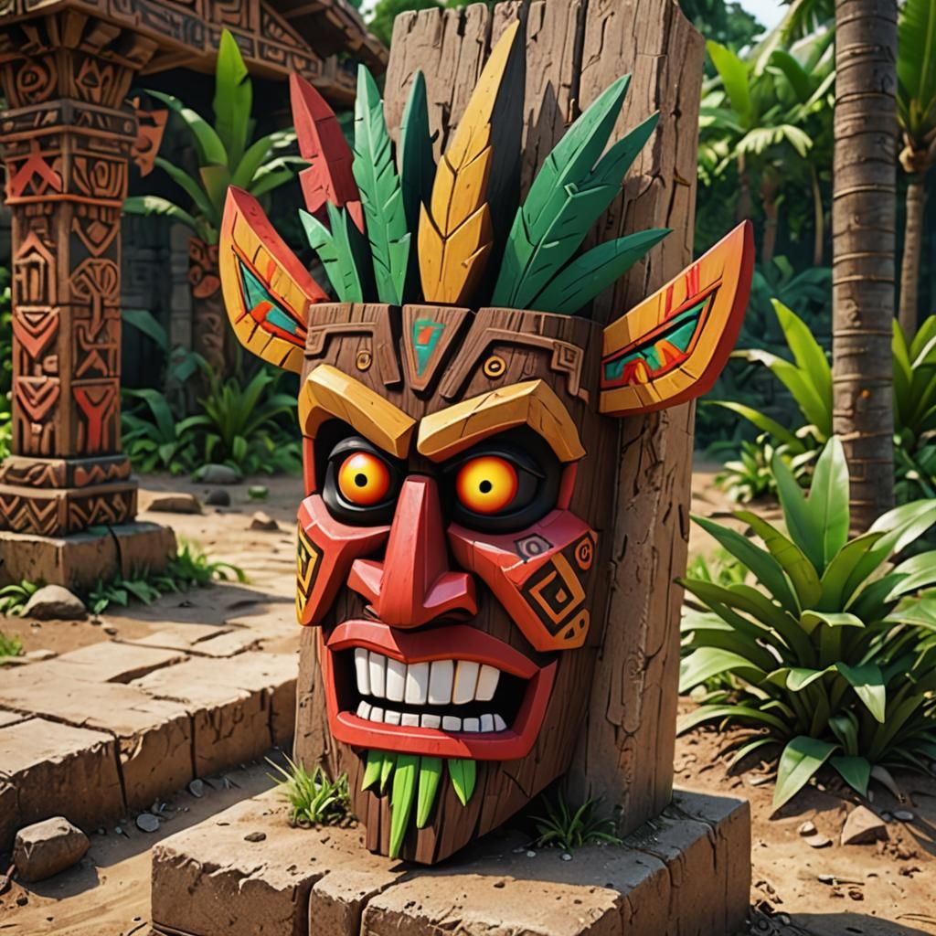 Aku Aku Mask at Mayan Temple Scene