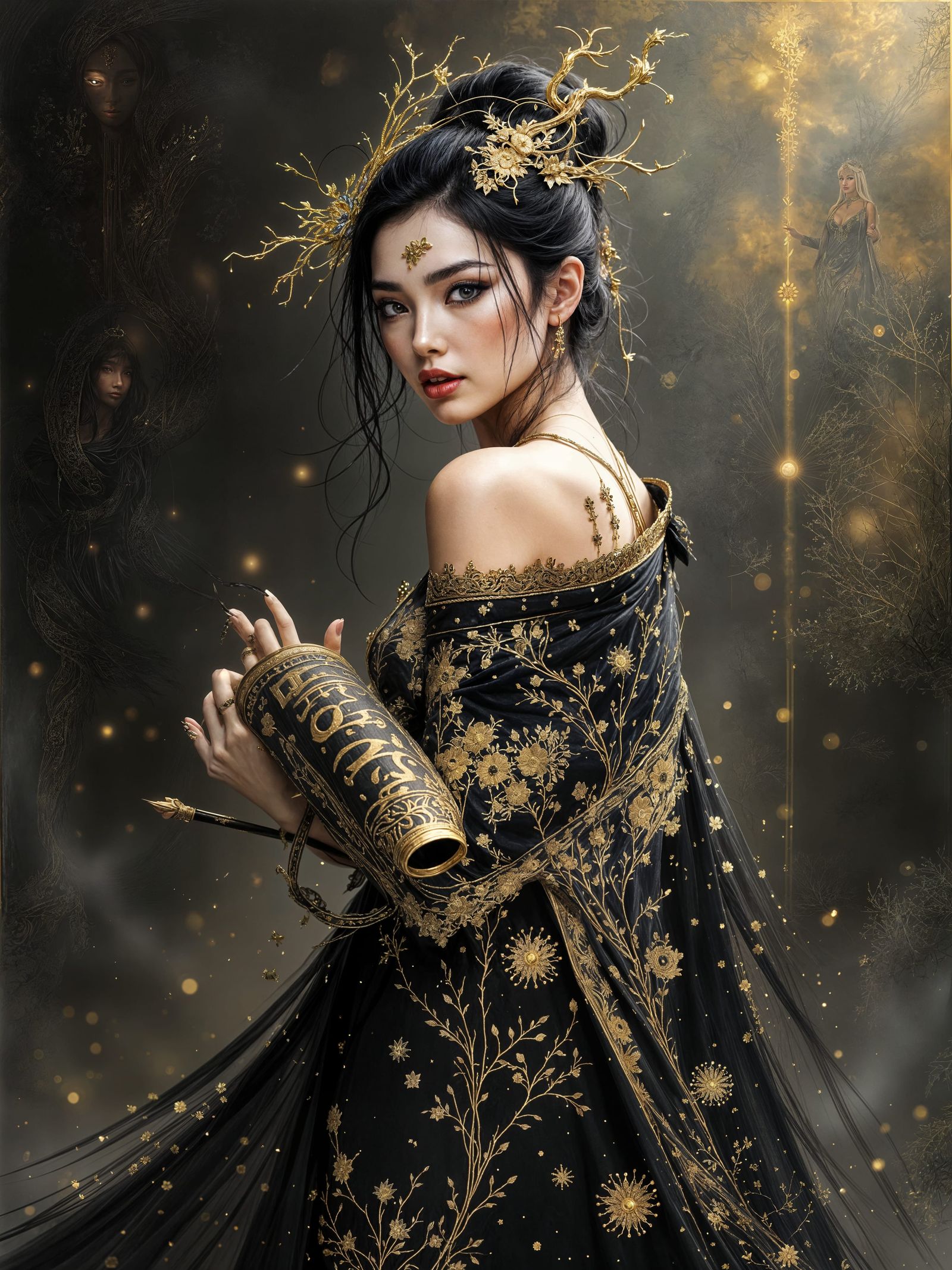 Surreal Oriental Beauty in Black and Gold