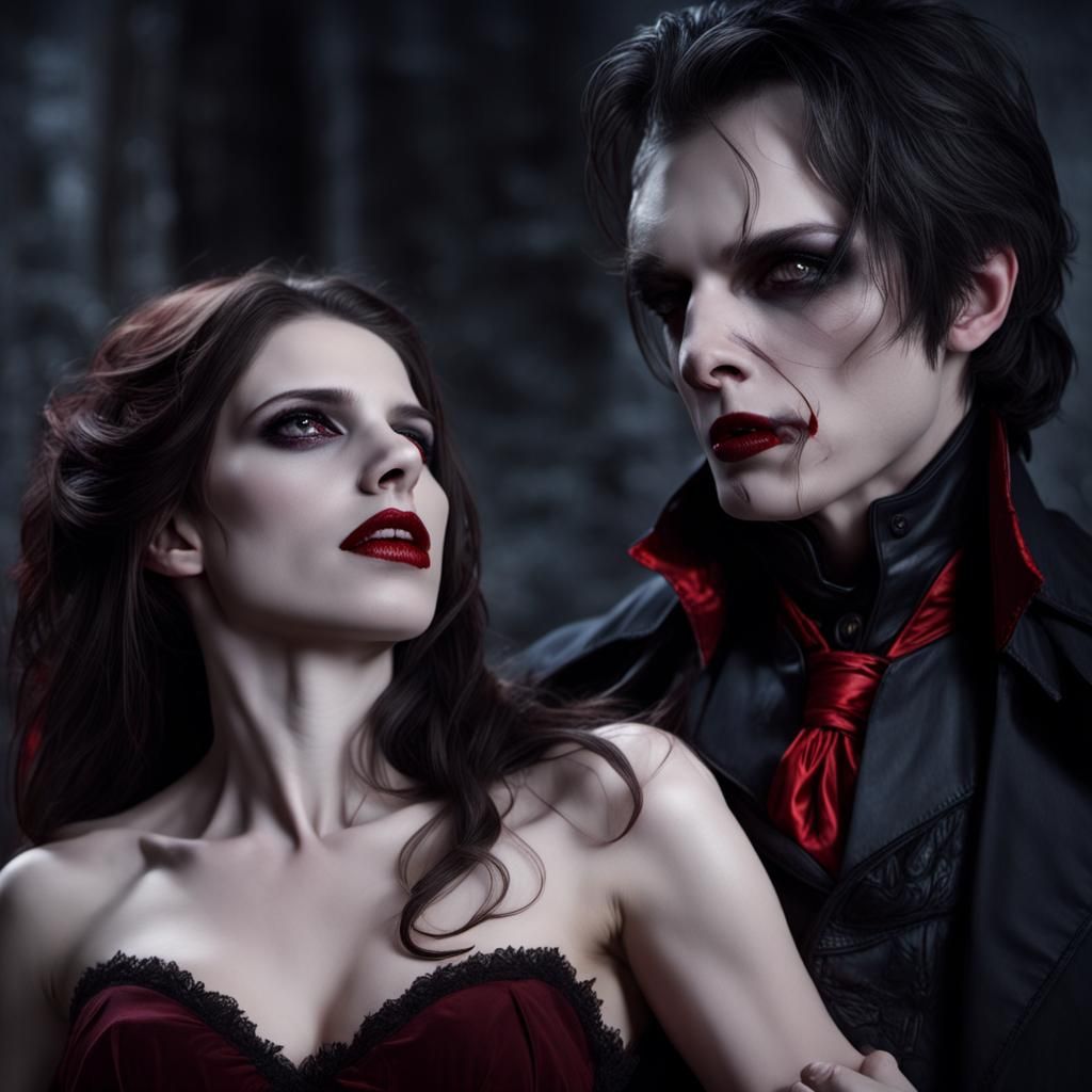 Vampire Bites Woman's Neck in 8k Image