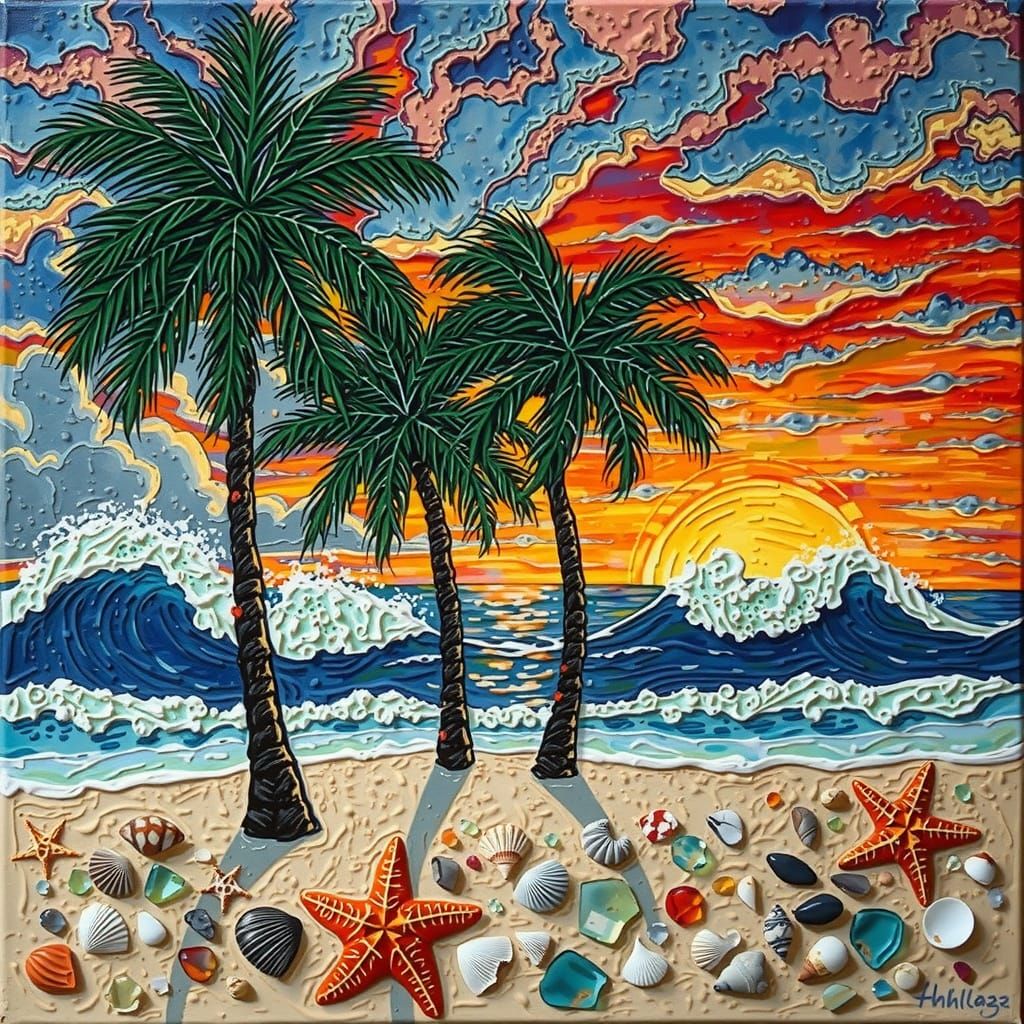 Beach Sunset: Oil Painting with Palette Knife Strokes