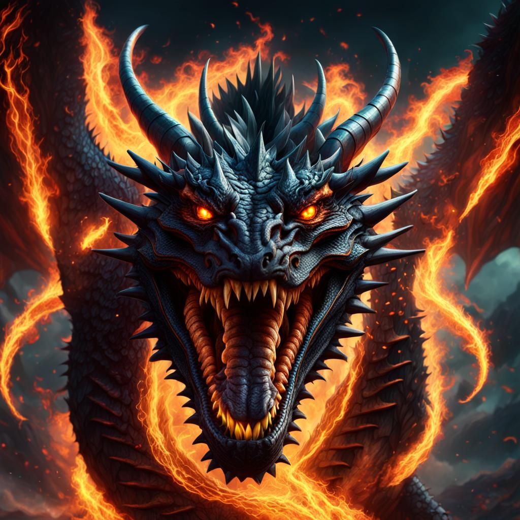 Epic Three-Headed Dragon Unleashes Neon Flames