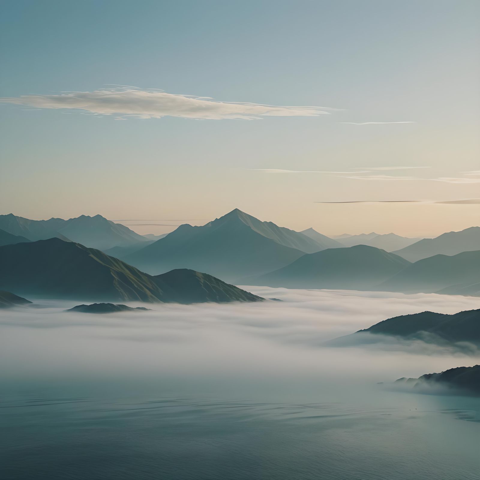 Tranquil Dawn Landscape with Mist and Ocean
