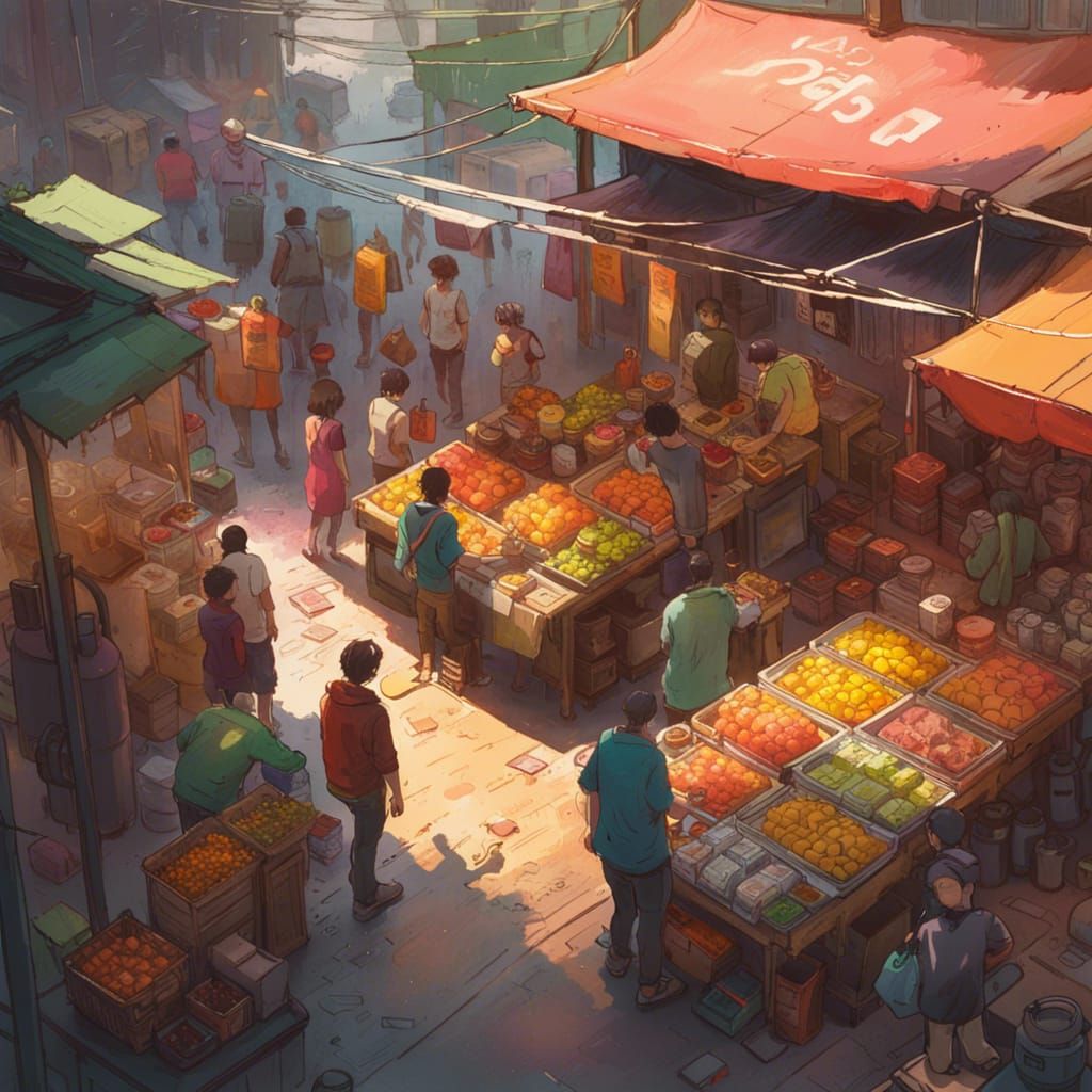 Vibrant Indian Market Scene Digital Illustration