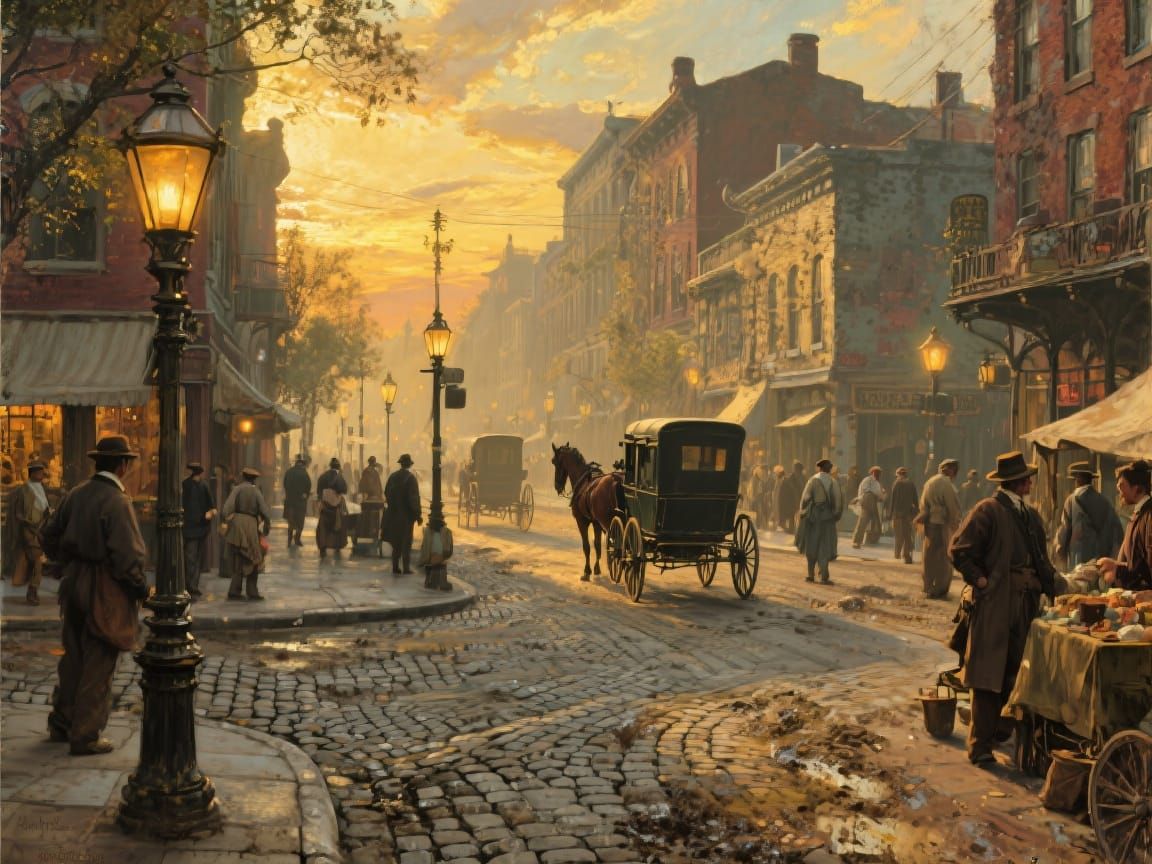 Vibrant 1800s City Scene in Maximalist Style