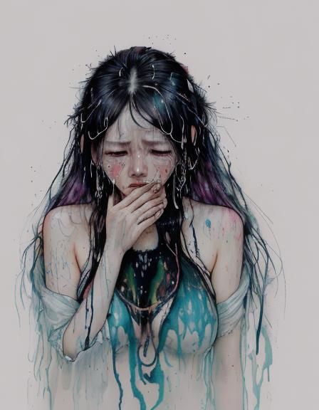 Despairing Beauty Crying in the Rain: Detailed Sketch