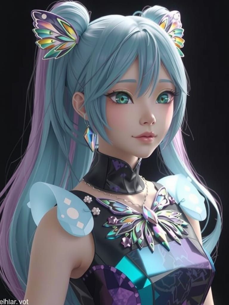 Pastel Butterfly Anime Pendant in 3D Style