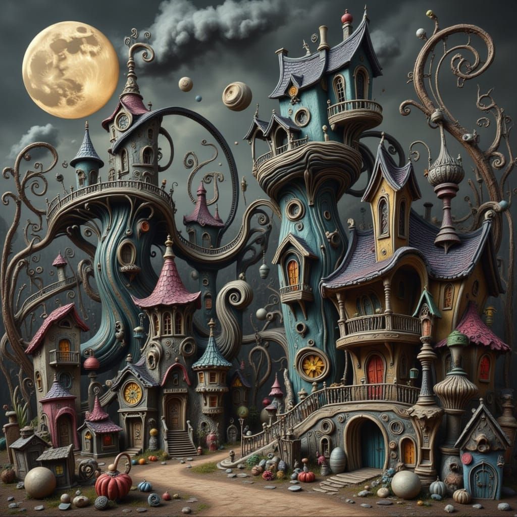 Gothic Carnival in Tim Burton Style Digital Painting