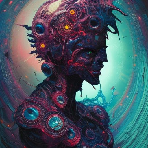 Cosmic Cyber Demon Portrait in Horror Style