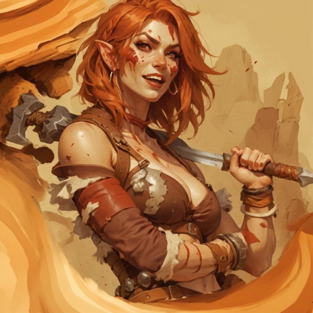 Attractive Female Barbarian with Playful Expression