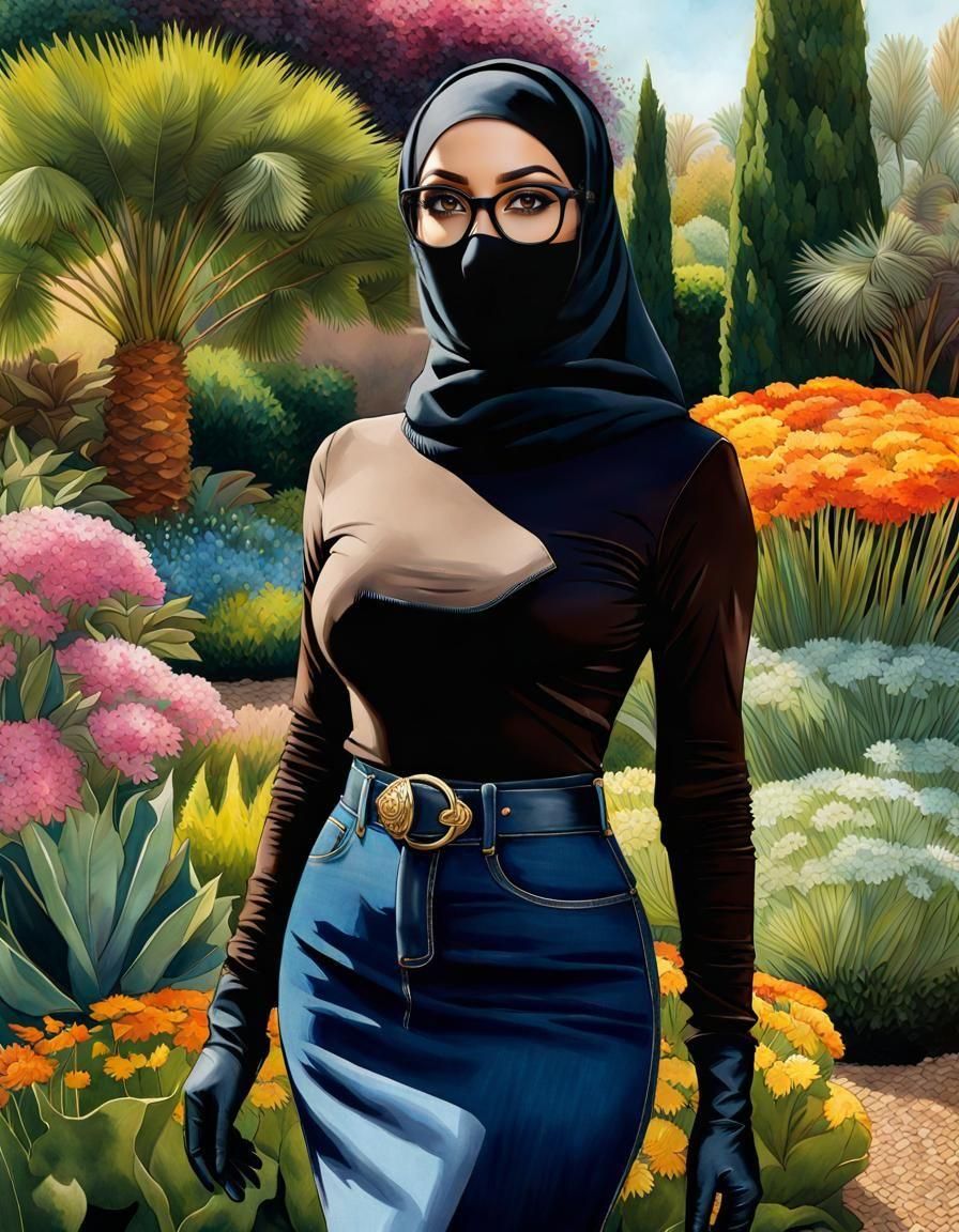 Psychedelic Egyptian Woman in Garden, Watercolor Portrait