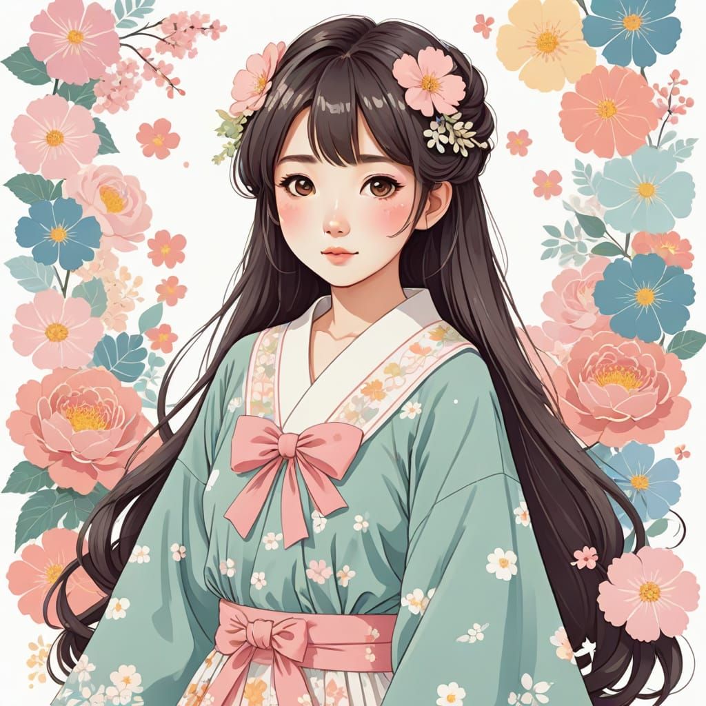 Anime Style Kawaii Portrait of Japanese Woman
