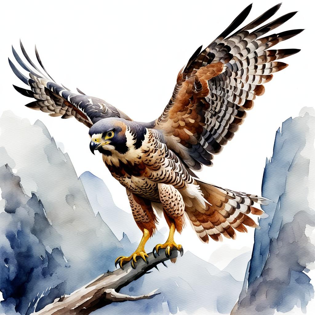 Falcon in Flight: Digital Watercolor Painting