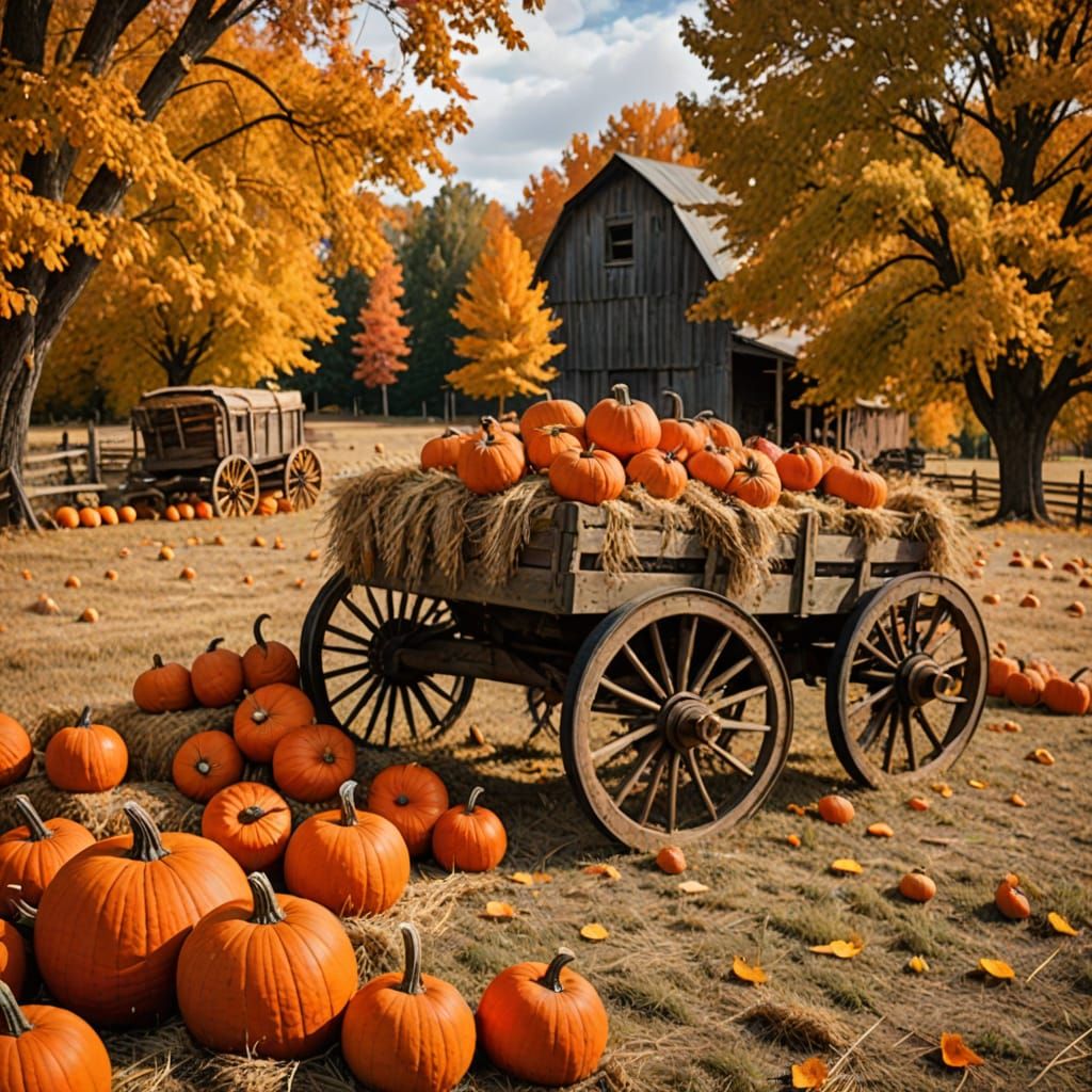 Autumn Harvest: Pumpkins and Hay on the Farm