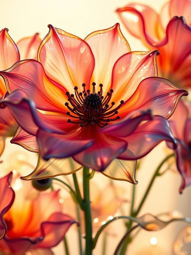 Enamel Painted Glass Flowers in Mystical Realism Style