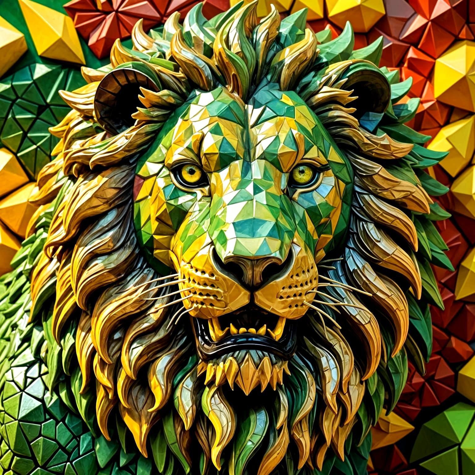 Surreal Lion Eating Carambola: Impasto Volume Sculpture