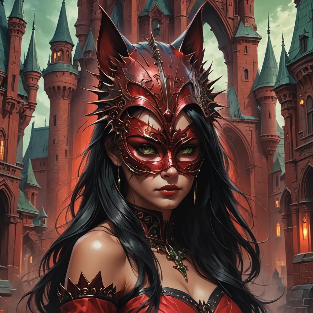 Halloween Cat Mask Portrait in Hyperdetailed Style