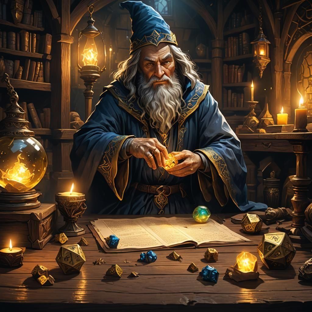 Wizard Rolling Dice in Fantasy Concept Art