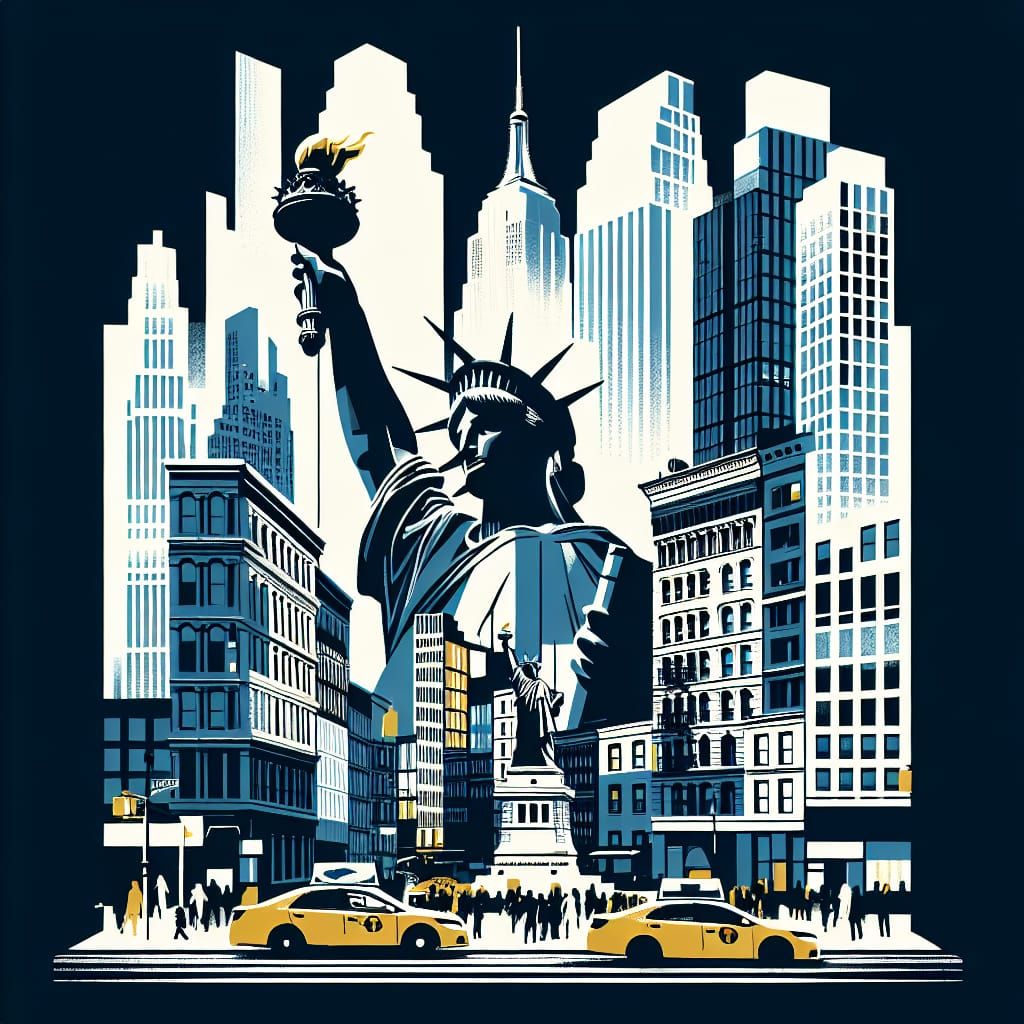 Minimalist Statue of Liberty Silhouette in Urban Setting