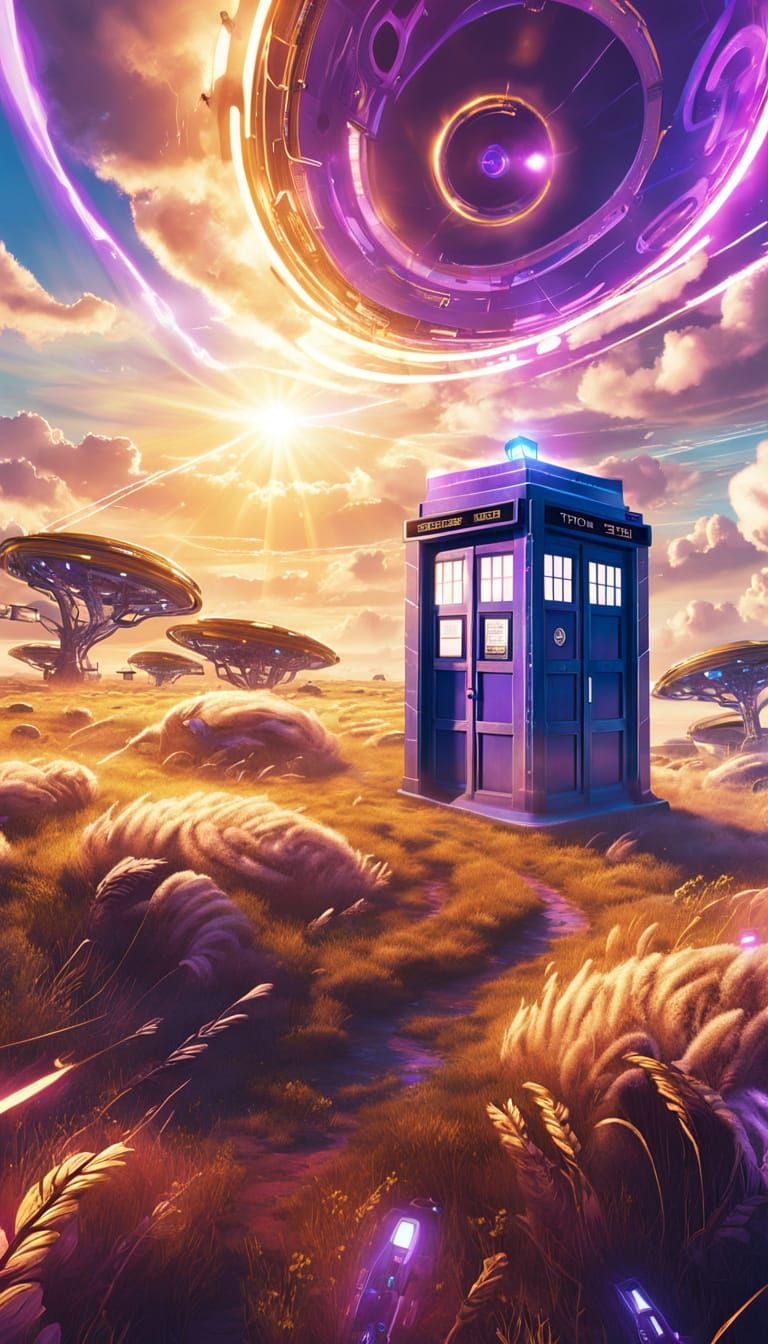 Time Machine in Field: Vibrant Digital Art