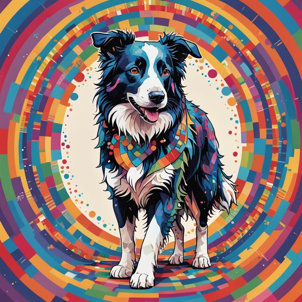Rainbow Border Collie Minimalist Surrealist Illustration
