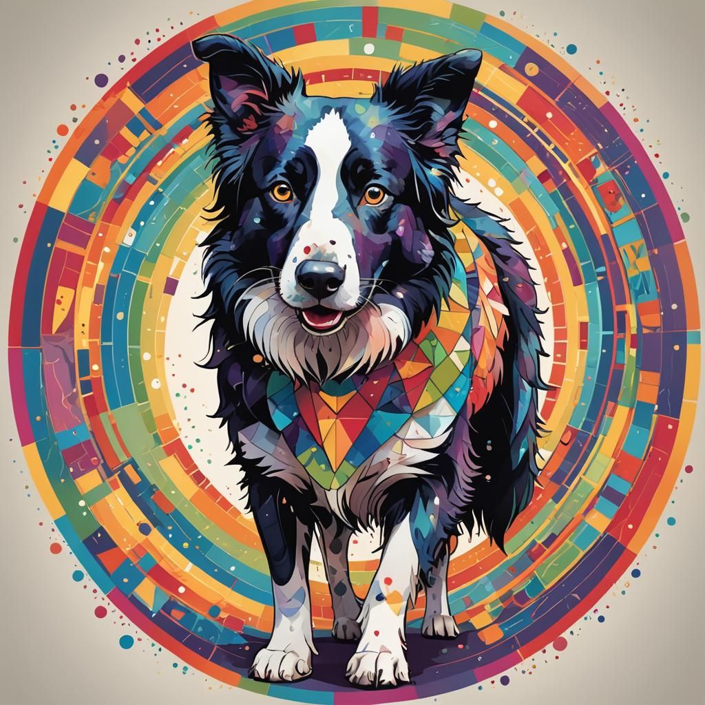 Vibrant Minimalist Border Collie Illustration