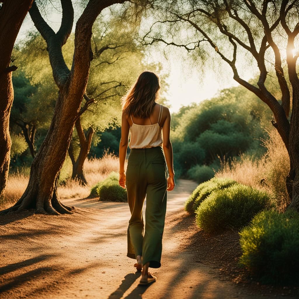 Girl on Dirt Path in Golden Hour Lighting