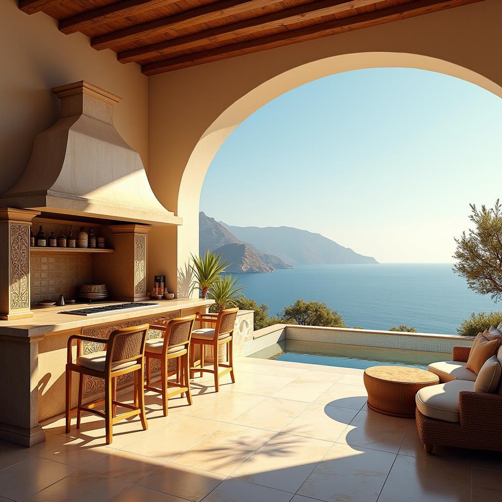 Mediterranean Terrace with Coastal Views as Matte Painting