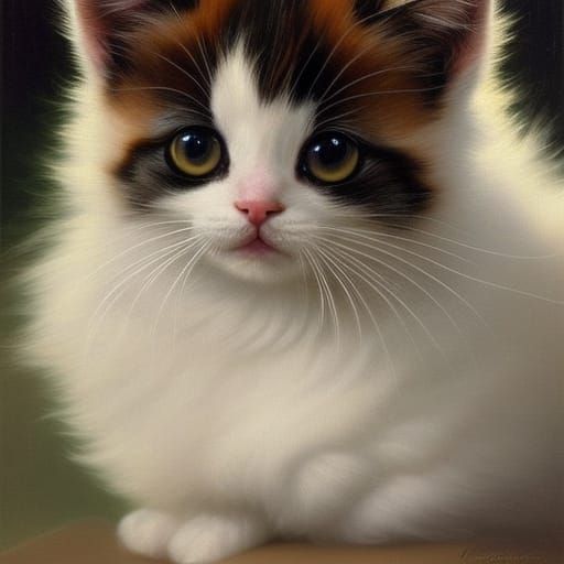 Fluffy Kitten in Peonies: A Classical Oil Painting