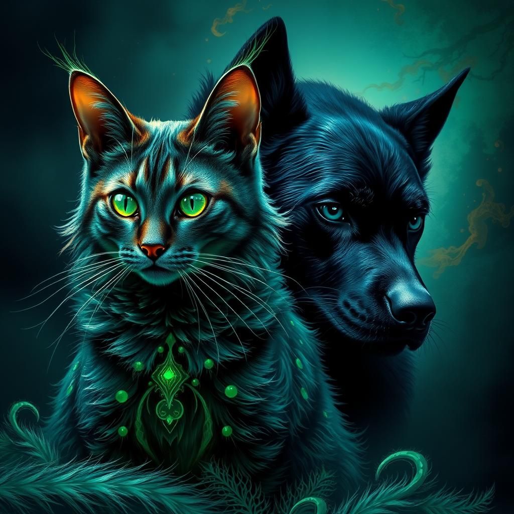 Emerald Cat and Sapphire Dog: Fantasy Concept Art