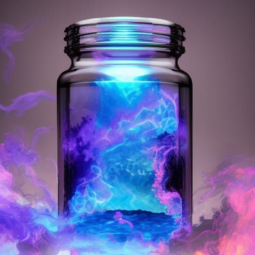 Glass Jar with Swirling Purple Fire