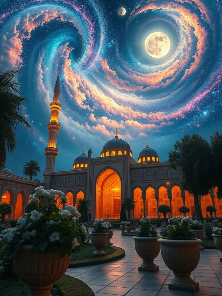 Arabian Garden Gazes at Cosmic Sky at Blue Hour