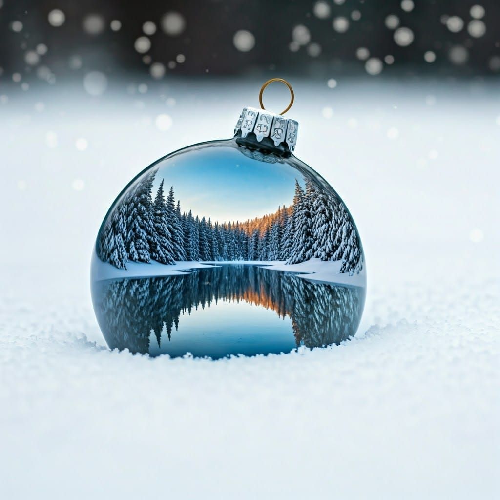 Glass Ornament Reflecting Winter Landscape