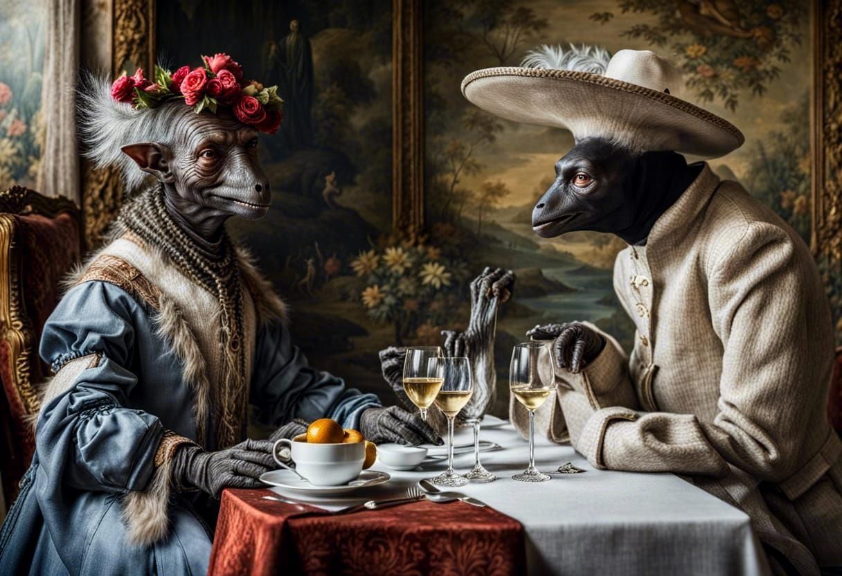 Surreal Alien Restaurant Celebration: Bizarre Celestial Art