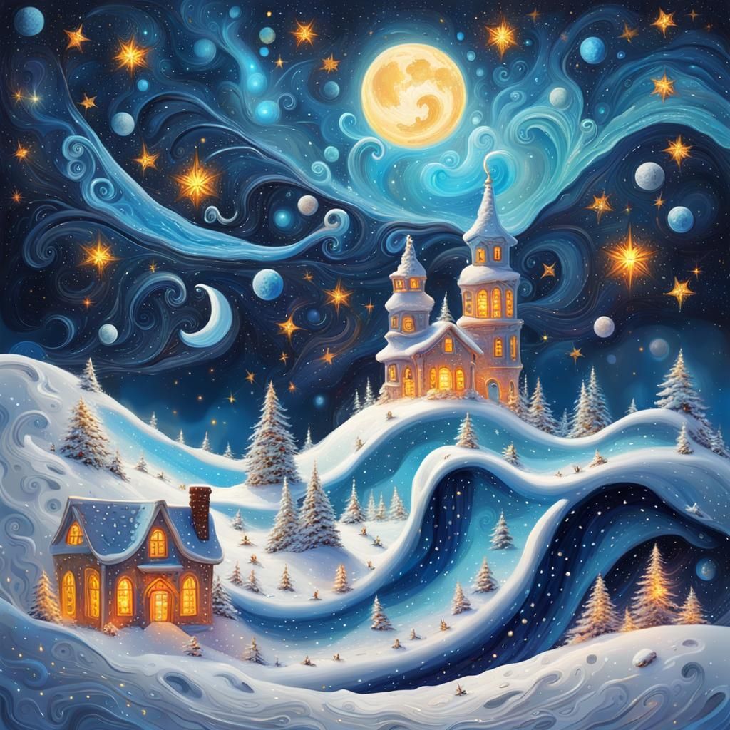 Magical Snowman on Moon in Surrealist Style