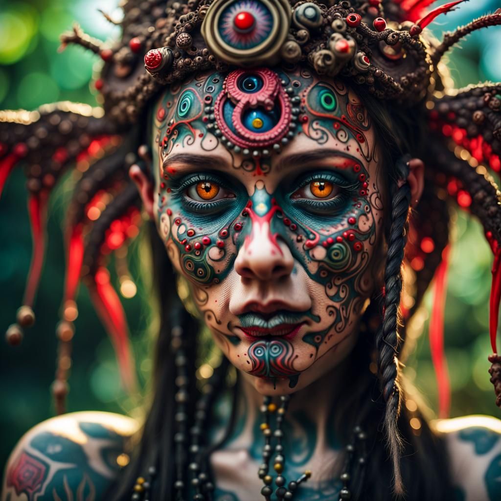 Psychedelic Tattooed Fairy Witch Portrait in 8K